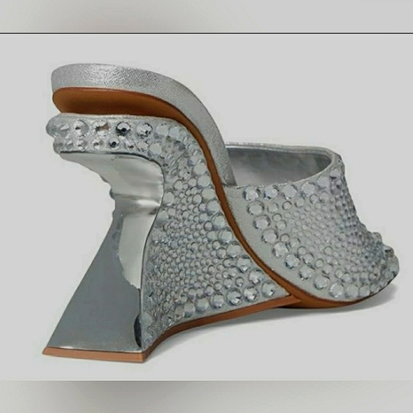 Glam 8.5 Holiday Rinestone Silver Bling Sexy Sculpture Formal Heel Mule New - Picture 10 of 11